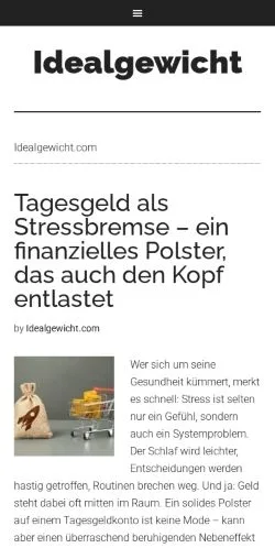 Forhåndsvisning av nettstedet idealgewicht, medium fra Tyskland for sponsede artikler