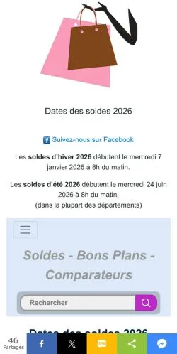 Förhandsvisning av webbplatsen Dates Des Soldes 2026, medium i Frankrike för sponsrade artiklar