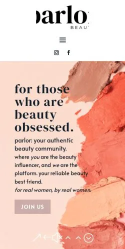 스폰서 기사용 영국 매체 Parlor Beauty 사이트 미리보기