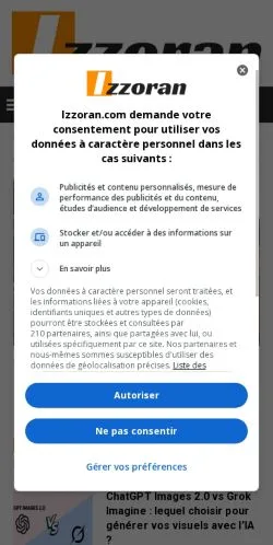 Forhåndsvisning av nettstedet Izzoran, medium fra Frankrike for sponsede artikler