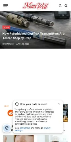 Anteprima del sito Newswell, media di Regno Unito per articoli sponsorizzati