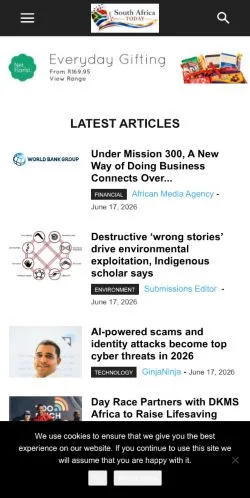 Anteprima del sito South Africa Today, media di Stati Uniti per articoli sponsorizzati