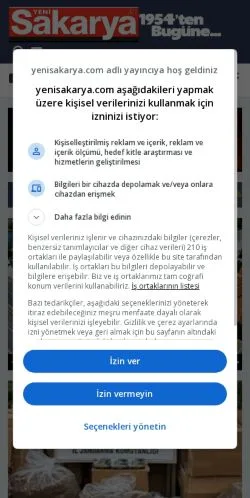Anteprima del sito Yeni Sakarya, media di Turchia per articoli sponsorizzati