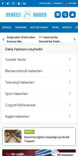 Podgląd witryny Denizli24Haber, medium z kraju Turcja do artykułów sponsorowanych