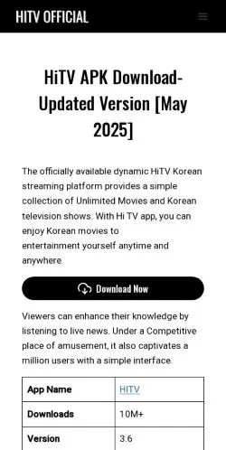 スポンサード記事向けのアメリカ合衆国メディア、HiTV APKのサイトプレビュー