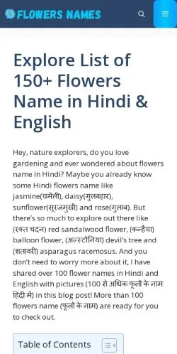 Anteprima del sito Flowers Name Hindi English, media di Stati Uniti per articoli sponsorizzati