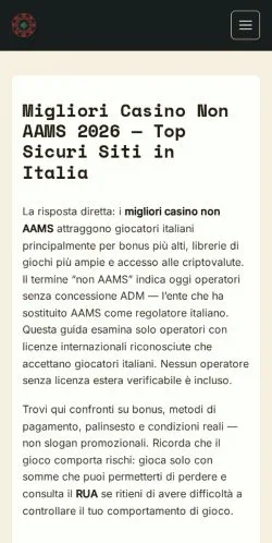 Anteprima del sito Migliori Casino Non AAMS, media di Italia per articoli sponsorizzati
