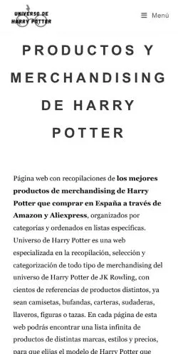 Anteprima del sito Universo De Harry Potter, media di Spagna per articoli sponsorizzati