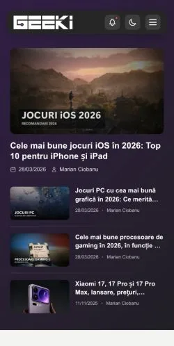 Aperçu du site Geeki, média de Roumanie pour articles sponsorisés