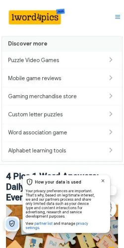 Anteprima del sito 1word4pics, media di Stati Uniti per articoli sponsorizzati