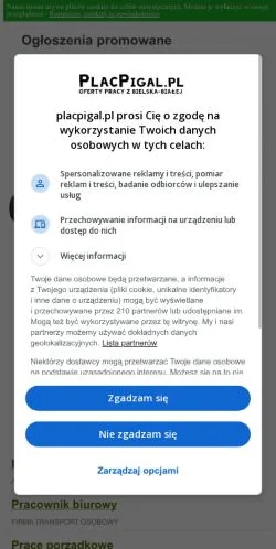 Anteprima del sito PlacPigal, media di Polonia per articoli sponsorizzati