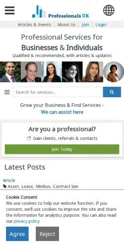 Podgląd witryny Professionals UK, medium z kraju Wielka Brytania do artykułów sponsorowanych