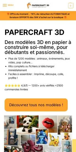 スポンサード記事向けのフランスメディア、Papercraft 3Dのサイトプレビュー