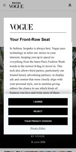 Anteprima del sito British Vogue, media di Regno Unito per articoli sponsorizzati