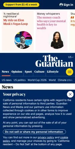 Vista previa del sitio The Guardian, medio de Estados Unidos para artículos patrocinados