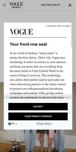 Anteprima del sito Vogue France, media di Francia per articoli sponsorizzati