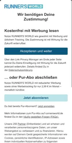 Voorbeeld van de site Runner's World, medium uit Duitsland voor gesponsorde artikelen