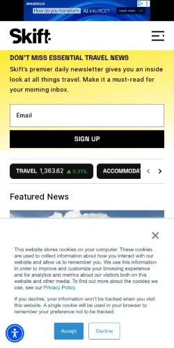 스폰서 기사용 미국 매체 Skift 사이트 미리보기