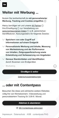 Vorschau der Website TextilWirtschaft, Medium aus Deutschland für gesponserte Artikel