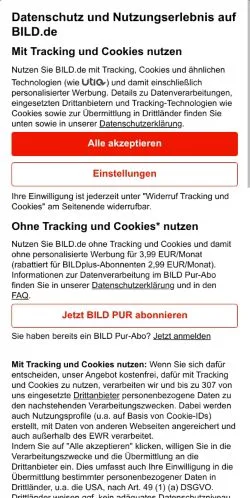 Forhåndsvisning av nettstedet BILD, medium fra Tyskland for sponsede artikler