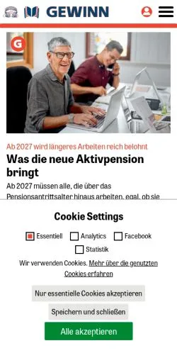 Forhåndsvisning av nettstedet GEWINN, medium fra Tyskland for sponsede artikler
