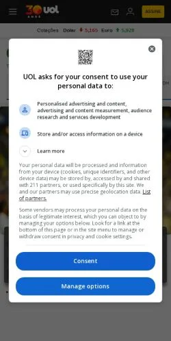 スポンサード記事向けのブラジルメディア、UOLのサイトプレビュー