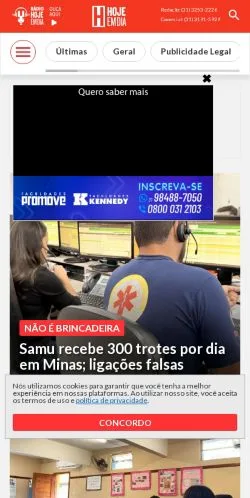 Anteprima del sito Hoje em Dia, media di Brasile per articoli sponsorizzati