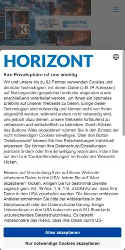 Preview of the Horizont website, a media outlet in Germany for sponsored articles