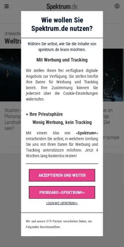 Voorbeeld van de site Spektrum, medium uit Duitsland voor gesponsorde artikelen