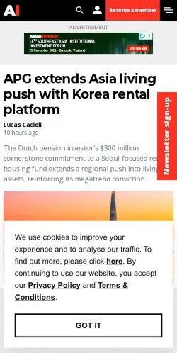 Pré-visualização do site AsianInvestor, meio de Estados Unidos para artigos patrocinados