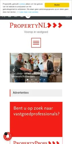 Preview of the PropertyNL website, a media outlet in Netherlands for sponsored articles