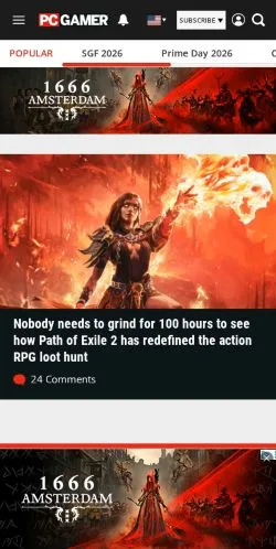 Preview of the PC Gamer website, a media outlet in United States for sponsored articles