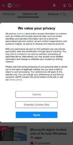 Voorbeeld van de site Windows Central, medium uit Verenigde Staten voor gesponsorde artikelen