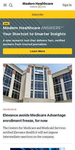 Anteprima del sito Modern Healthcare, media di Stati Uniti per articoli sponsorizzati