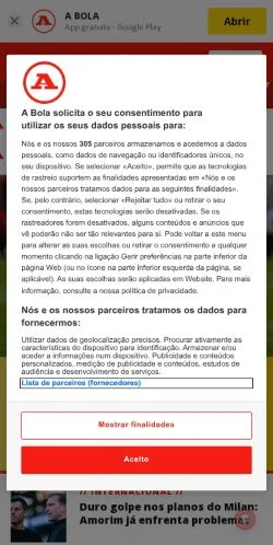 스폰서 기사용 포르투갈 매체 A Bola 사이트 미리보기