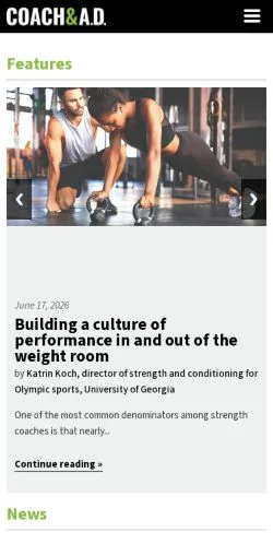 スポンサード記事向けのアメリカ合衆国メディア、Coach & Athletic Directorのサイトプレビュー