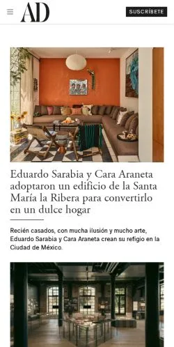 Podgląd witryny Architectural Digest México y Latinoamérica, medium z kraju Meksyk do artykułów sponsorowanych