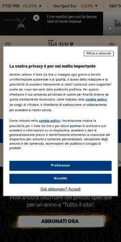 Preview of the Il Sole 24 Ore website, a media outlet in Italy for sponsored articles