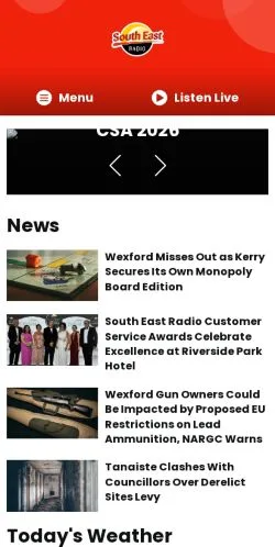 Anteprima del sito South East Radio, media di Irlanda per articoli sponsorizzati