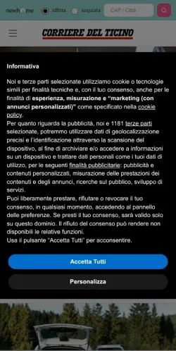 Forhåndsvisning af Corriere del Ticino, medie fra Schweiz til sponsorerede artikler