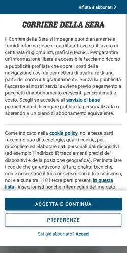 Pré-visualização do site Corriere Della Sera, meio de Itália para artigos patrocinados