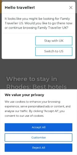 Anteprima del sito Family Traveller, media di Regno Unito per articoli sponsorizzati