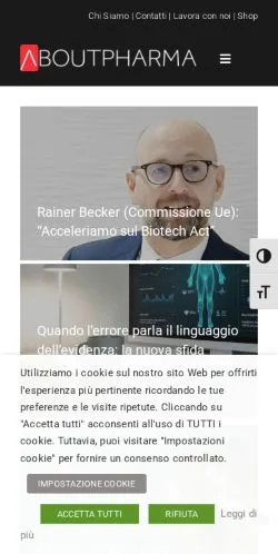Vista previa del sitio AboutPharma, medio de Italia para artículos patrocinados