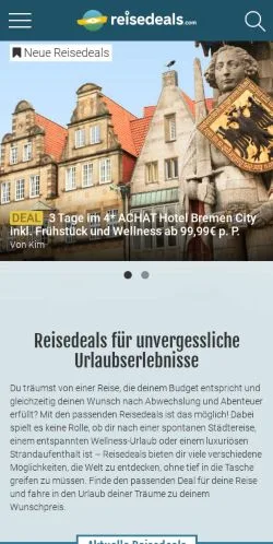 Anteprima del sito Reisedeals, media di Germania per articoli sponsorizzati