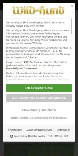 Anteprima del sito WILD UND HUND, media di Germania per articoli sponsorizzati
