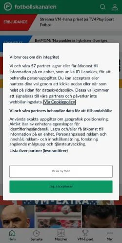 Anteprima del sito Fotbollskanalen, media di Svezia per articoli sponsorizzati