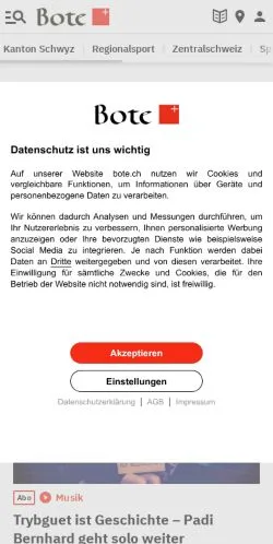 Vorschau der Website Bote der Urschweiz, Medium aus Schweiz für gesponserte Artikel