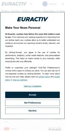 Forhåndsvisning af Euractiv, medie fra USA til sponsorerede artikler