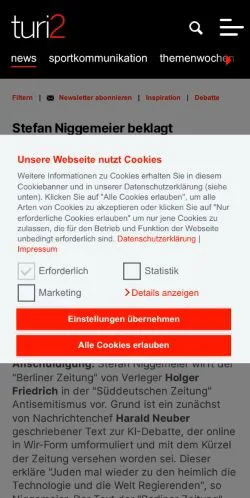 Pré-visualização do site Turi2, meio de Alemanha para artigos patrocinados