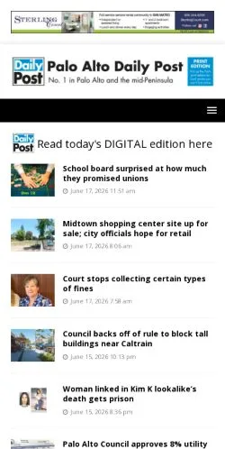 スポンサード記事向けのアメリカ合衆国メディア、Palo Alto Daily Postのサイトプレビュー